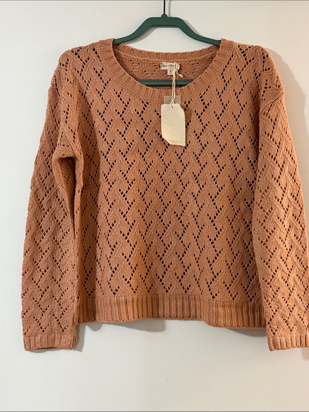 NWT Hem and Thread Terracotta Openwork Crewneck Sweater